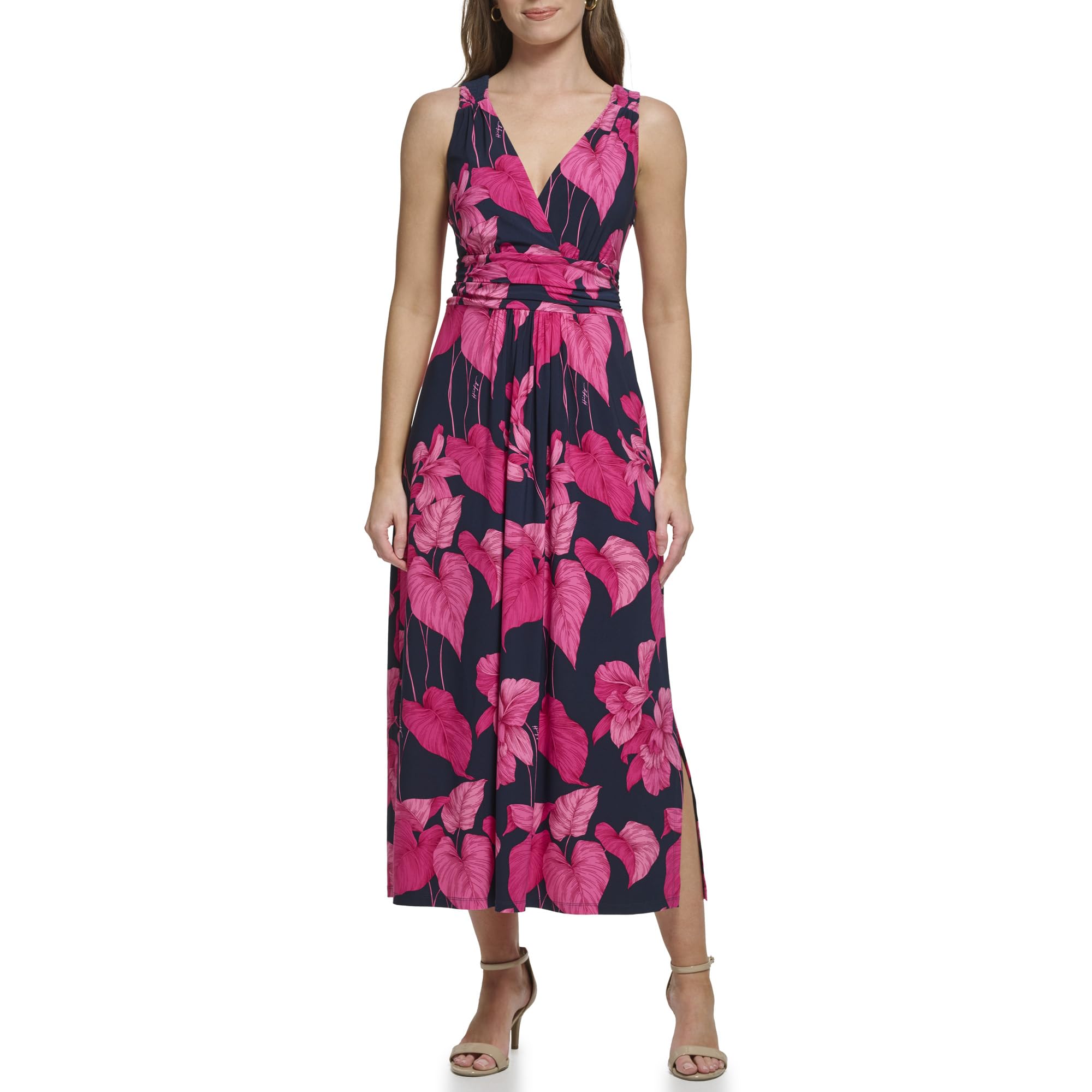 Tommy Hilfiger Women's Sleeveless Surplice Neck Jersey A-Line Midi Dress