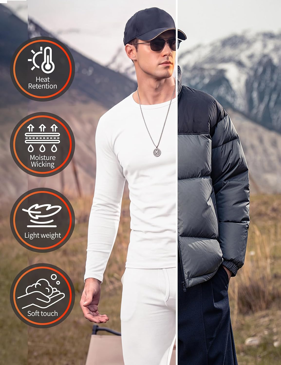 Arssm Men Thermal Underwear Sets Fleece Lined Base Layer Long Johns