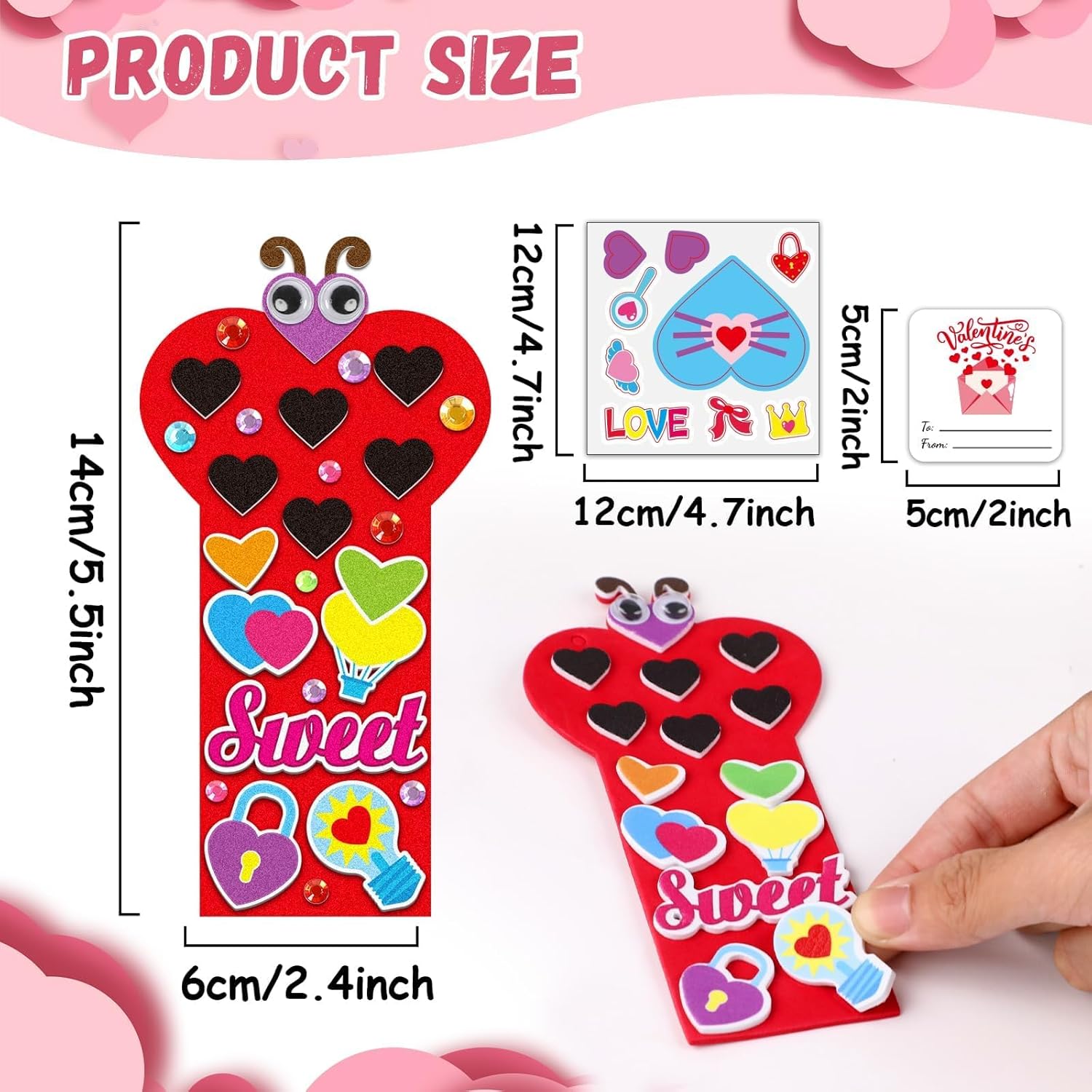 Qyeahkj 32 Sets Valentine's Day Bookmarks Foam Craft Kit for Heart Bookmarks DIY Craft Animal Face Heart Owl Foam Stickers for Home Activity Valentine Gift Party Favor Decorations