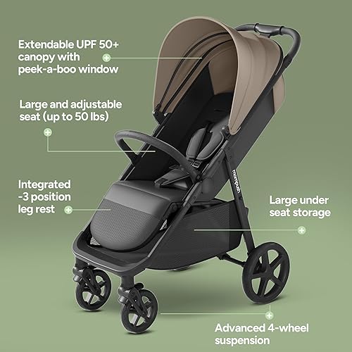 Miniatura 4 de Mompush Nova - Cochecito de bebé todo terreno para recién nacidos hasta niños pequeños; ruedas de 10 pulgadas con suspensión de 4 ruedas; asiento