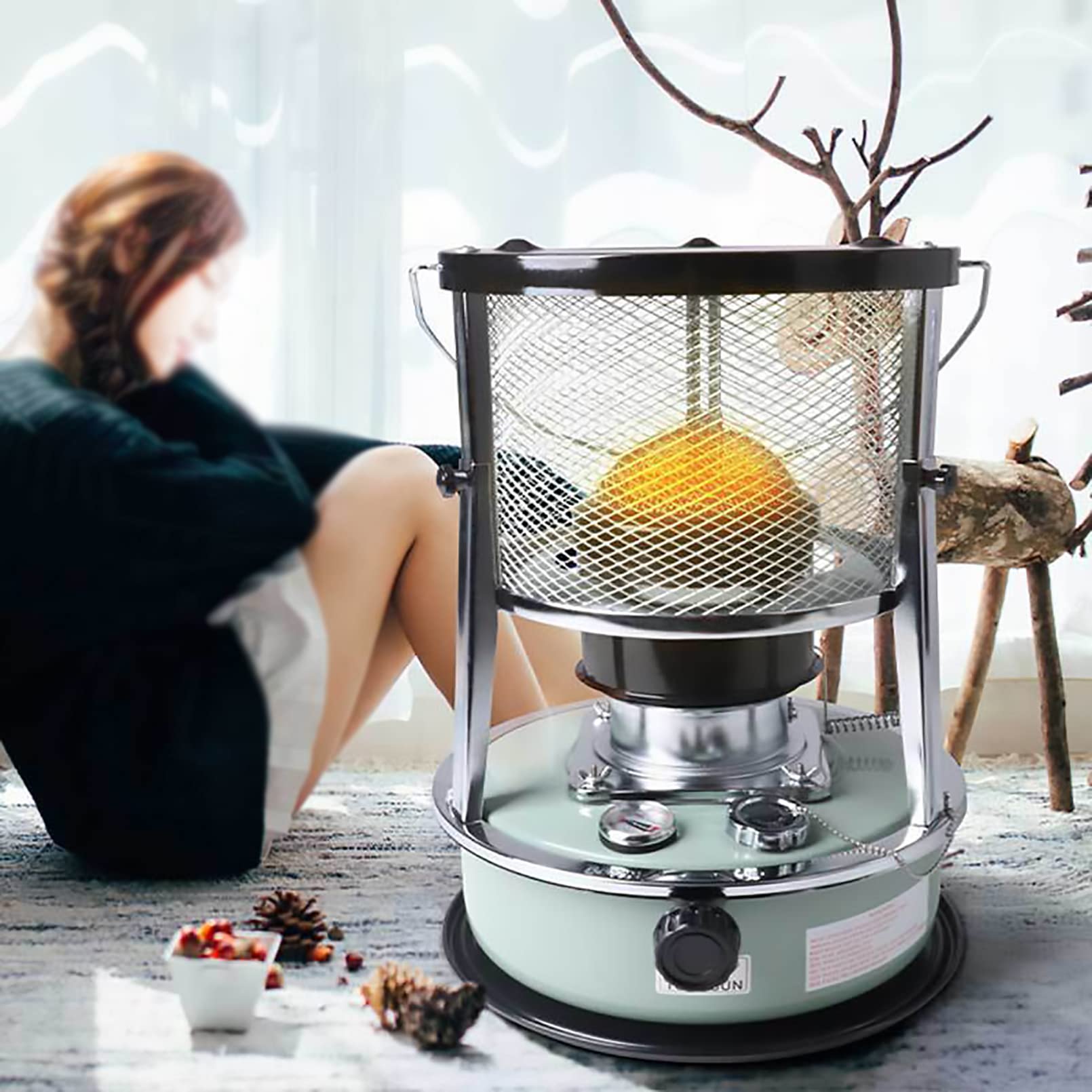 Chauffage à pétrole avec mèche Chauffage Sans Electricite Pour Une Utilisation En Intérieur Non Électrique,avec 2 mèche de rechange,pour jusqu'à 18 m²
