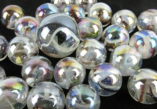 Miniatura 4 de Big Game Toys  25 mármoles de cristal ICE Storm iridiscente transparentemarrónblanco Swirl Classic Style Game Pack (24 jugadores, 1 tiro)