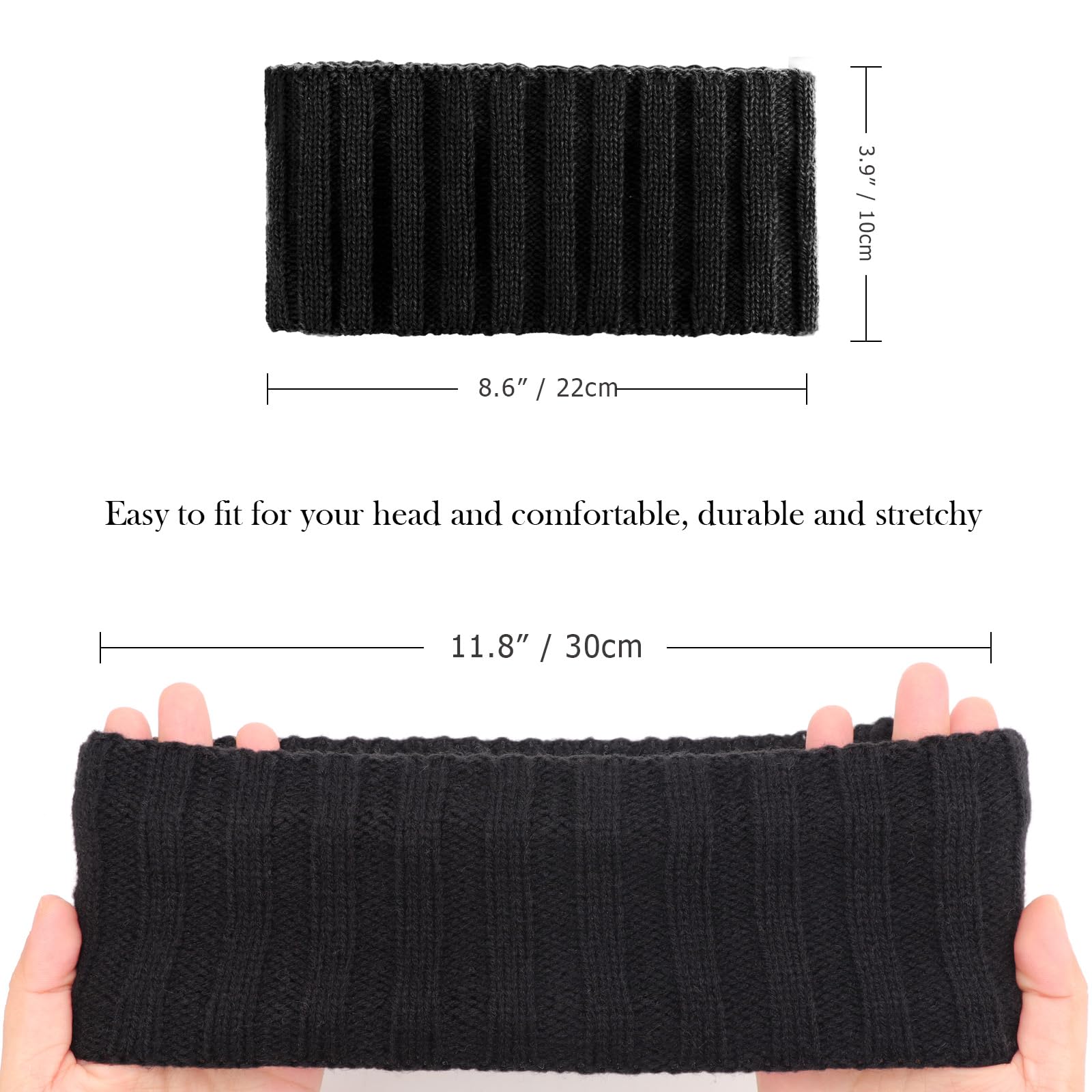 AQOKKA Knit Winter Headbands for Women Fuzzy Wool Fleece Lined Ear Warmers Elastic Turban Crocheted Head Wrap Winter Accessories for Women Cold Weather