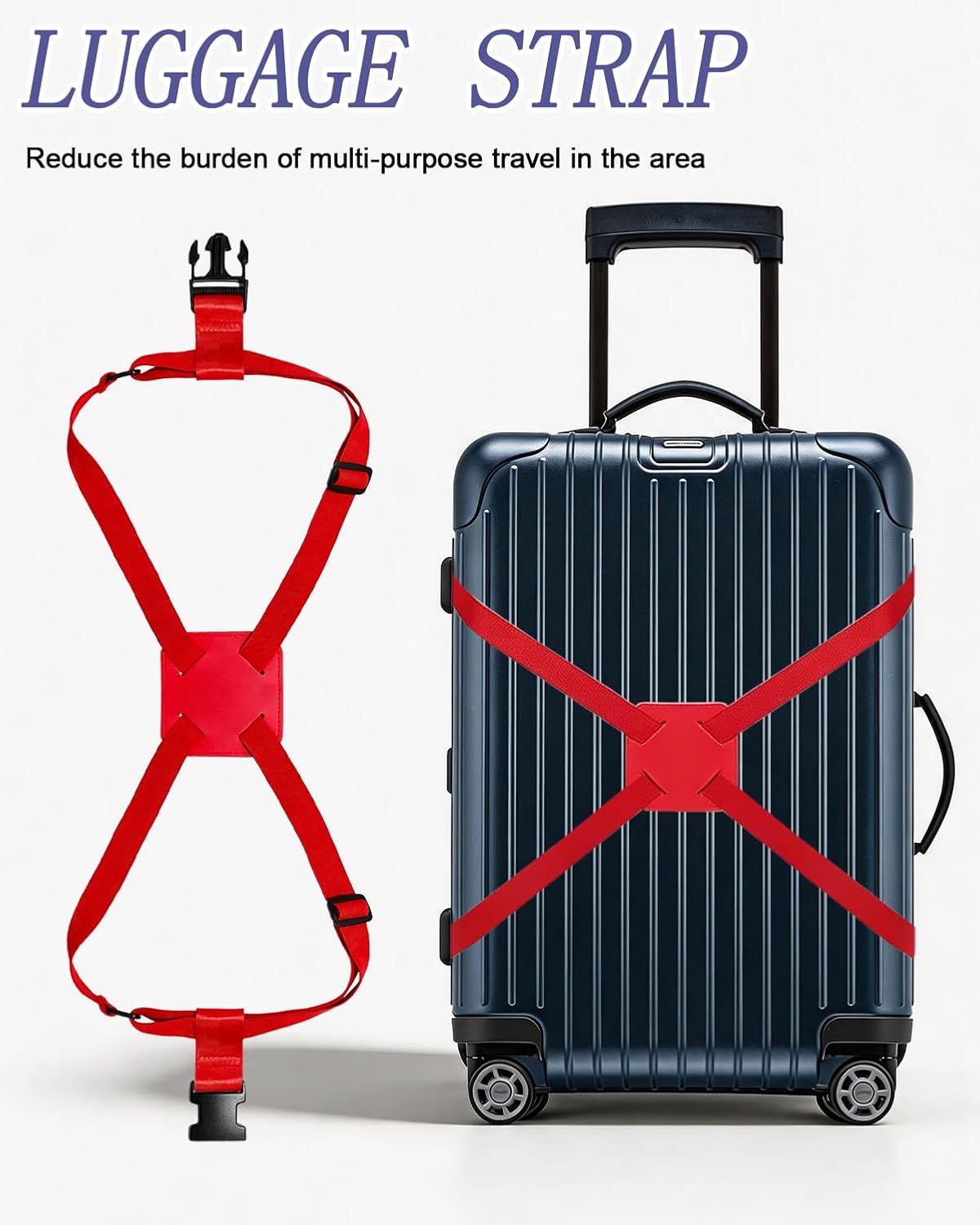 Adjustable Luggage Straps for Suitcases, Elastic Bungee Connector Belts, Luggage Connector Straps for Travel, Colorful Luggage Strap Set (2 Pack Luggage Straps +1 Figure 8 Elastic Bungee)