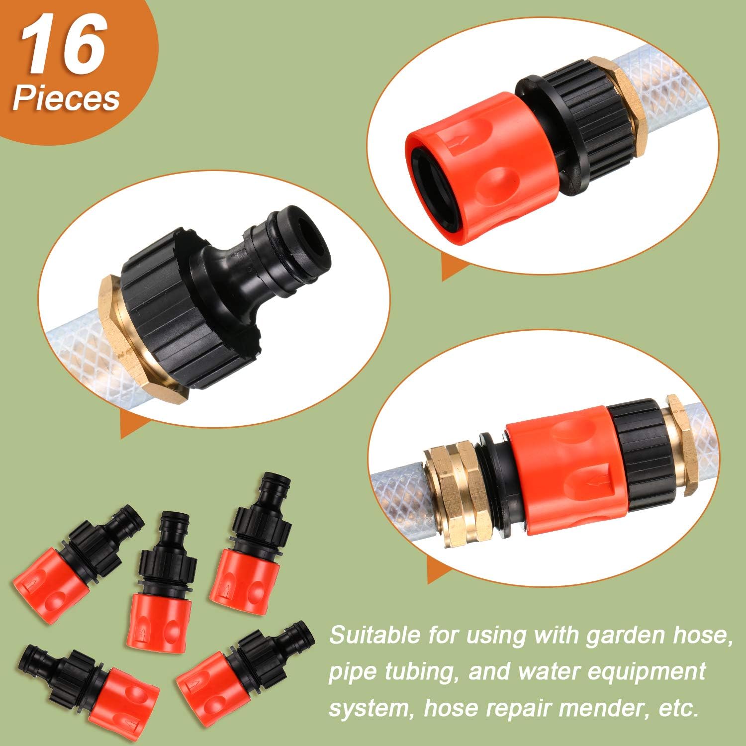 Hotop 16 Pieces Garden Hose Quick Connector 3/4 Inch Plastic Water Hose Fittings Male and Female Connectors End Adapters with 10 Pieces Rubber Gaskets(Red, Black)