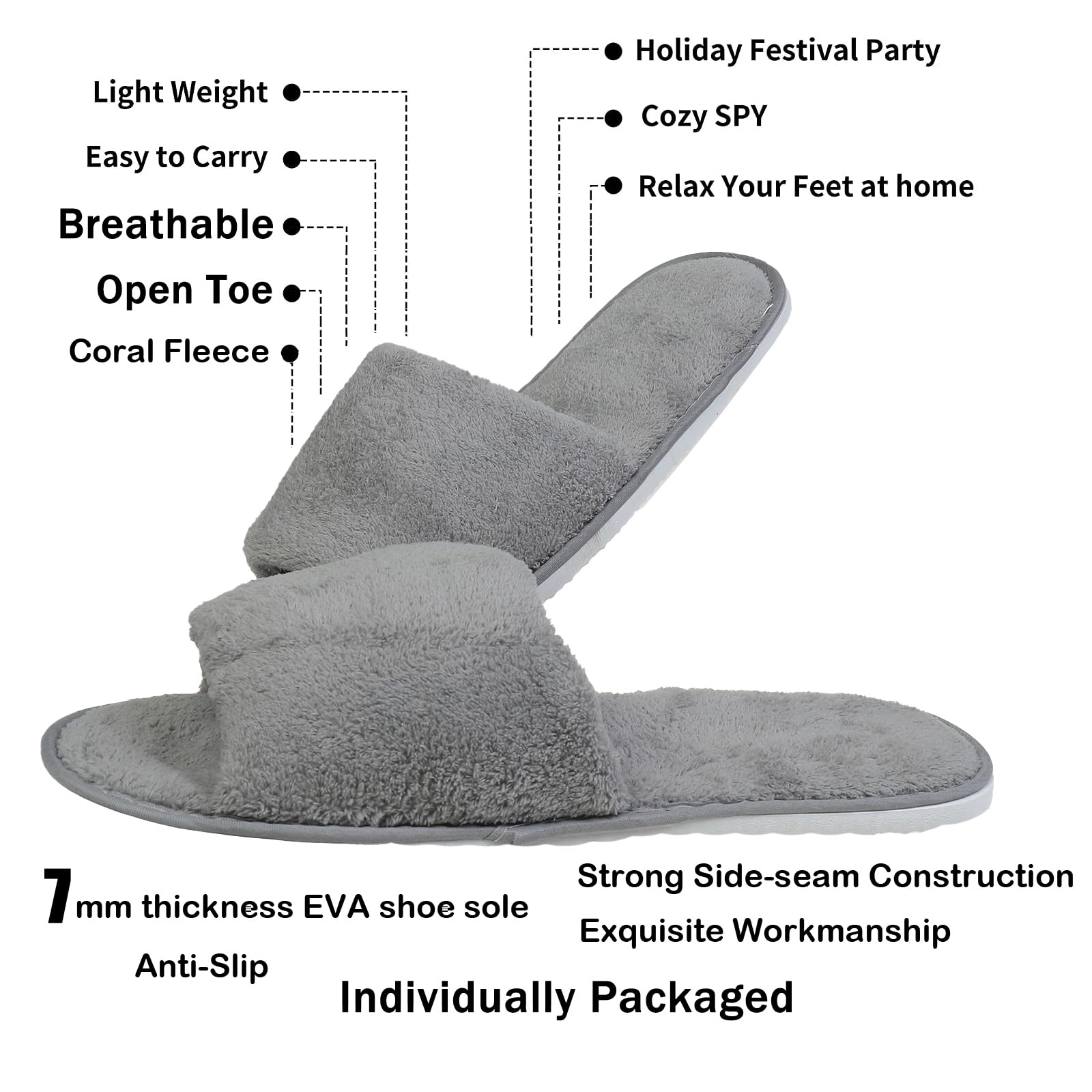 JK Home 4 works Coral Fleece Open Toe Spa Slippers, Disposable Deluxe Hotel Slippers - Image 2