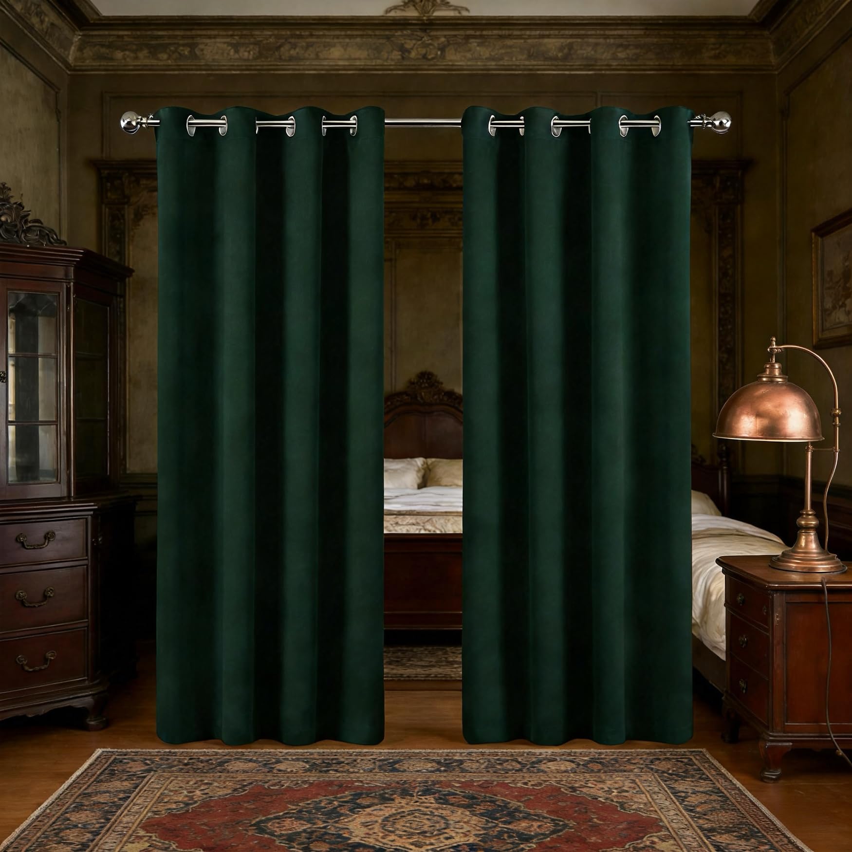 Rideaux opaques anti chaleur et phoniques vert foncé 230 x 195 cm