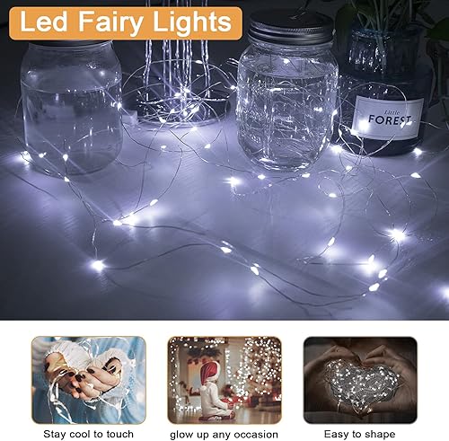 Miniatura 5 de Paquete de 12 guirnaldas de luces blancas que funcionan con pilas, 3 modos de velocidad, 12 baterías adicionales para reemplazo, 20 luces LED de 7