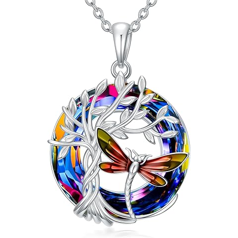 TOUPOP Butterfly Necklace for Women 925 Sterling Silver Tree of Life Butterflies Dragonfly Hummingbird Pendant Necklaces Crystal Jewelry Anniversary Christmas Birthday Gift for Her