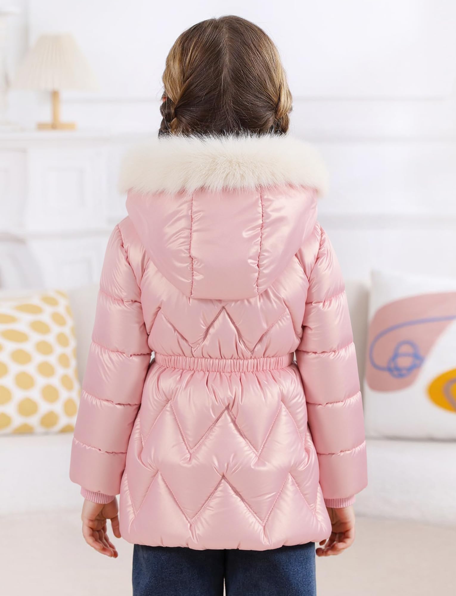 Maeau Giacca invernale da bambina, foderata in pile, con cappuccio, a maniche lunghe, parka, per attività all'aperto, con cappuccio in pelliccia sintetica