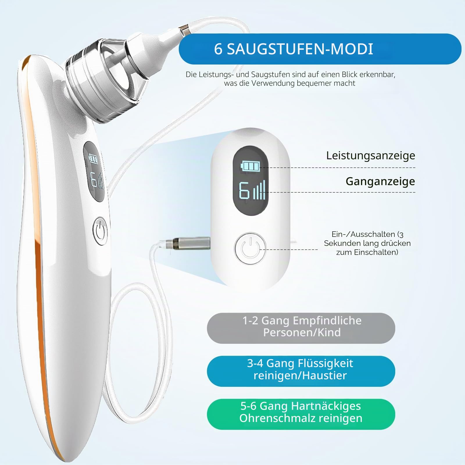 Ohrenschmalz Entferner, LED Sicheres und Weiches 360 Grad Spirale Silikon Ear Cleaning kit Ersatzköpfen, Geeignet für Kinder und Menschen（Goldene）