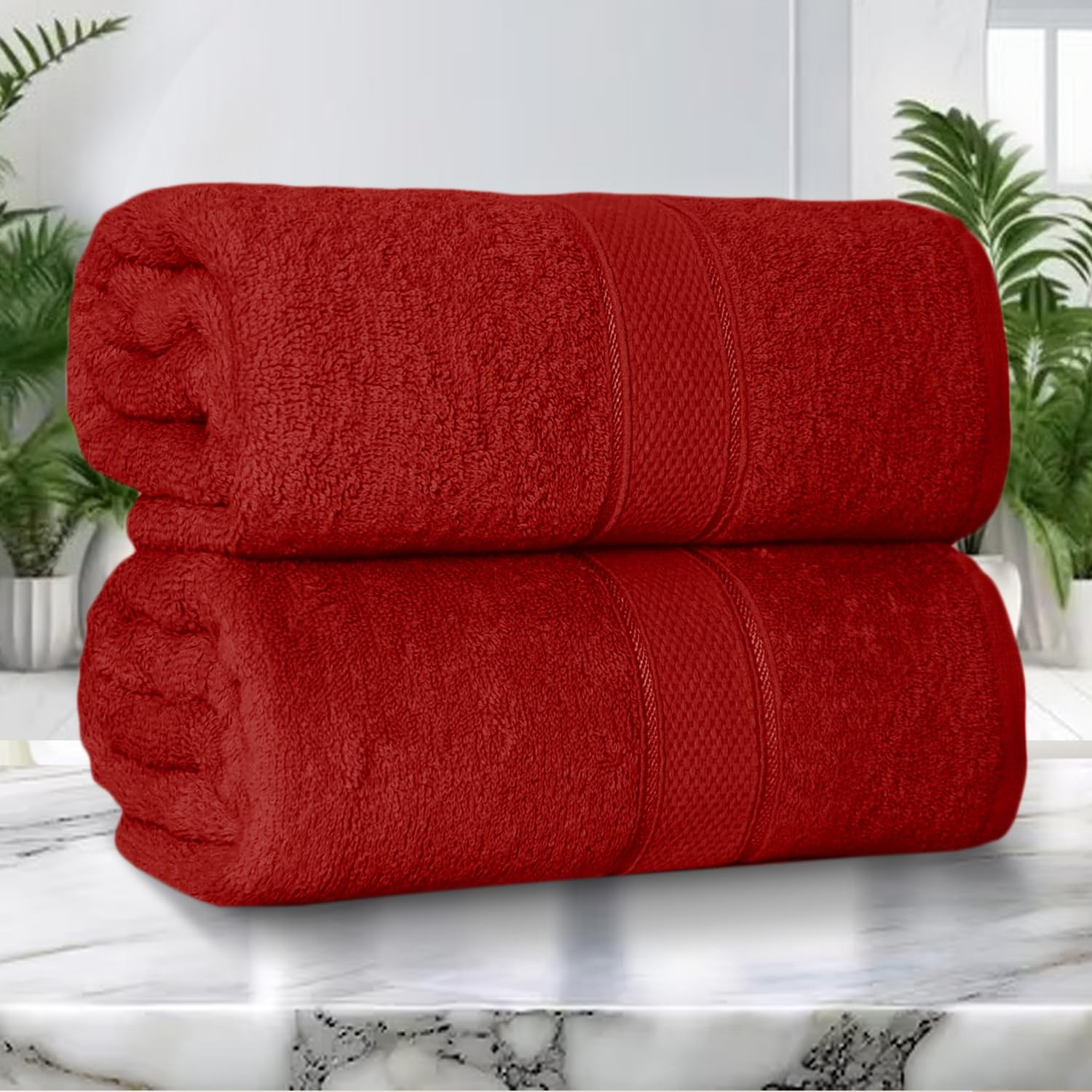 ZZZMRH 2 Pack Luxury Bath Sheets towels (90 x 180 cm) - 100% Egyptian Cotton Soft Absorbent Quick Dry Extra Large Bath Sheet – Super Soft Hotel Quality Towels, Red