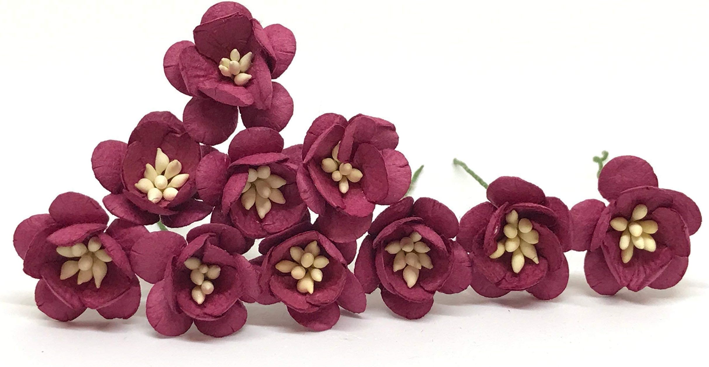 1" Maroon Cherry Blossom Flower Artificial Flowers Paper Flowers Synthetic Flowers Fake Flowers Paper Craft Flowers Mulberry Paper Flowers Wedding, 25 Pieces