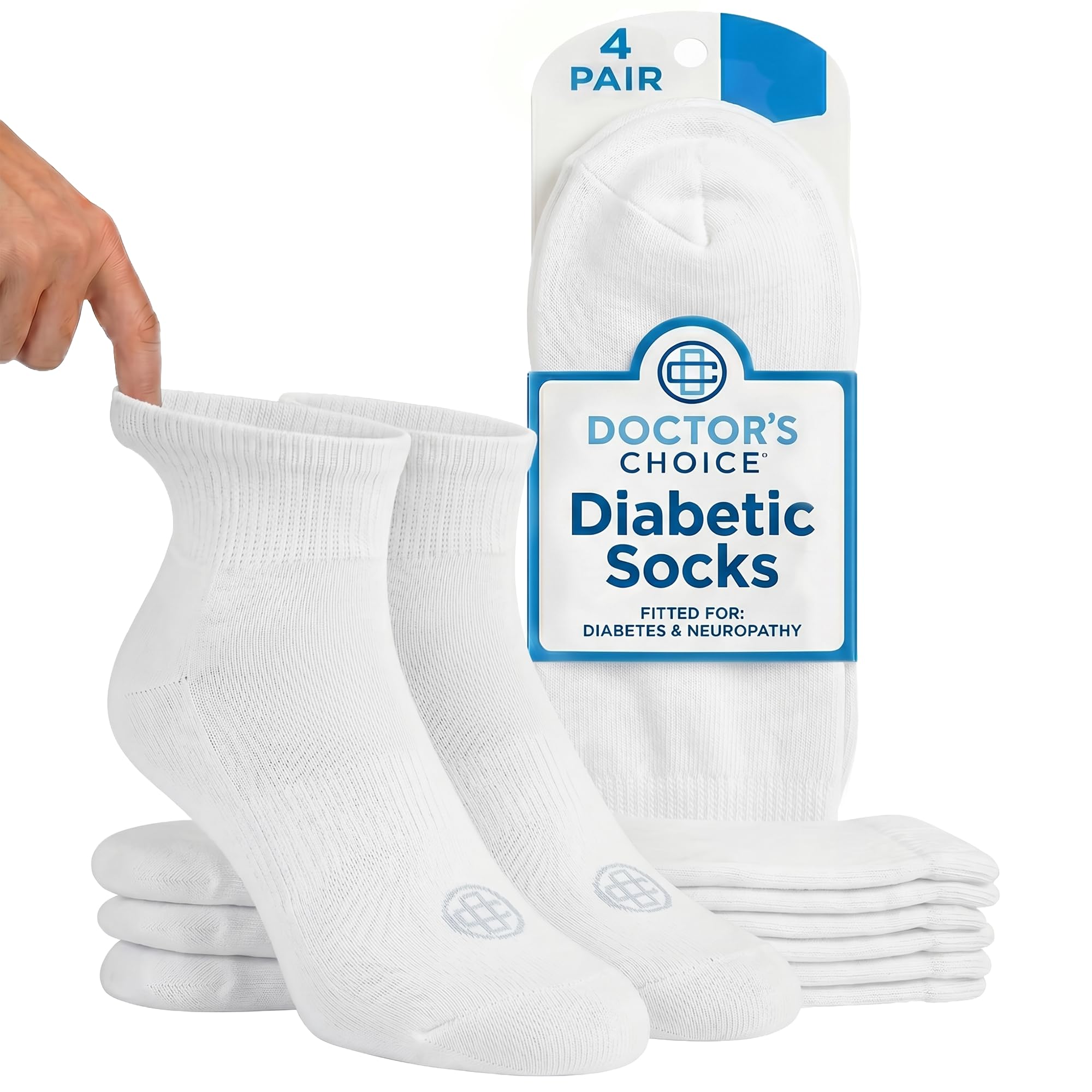 Doctor's Choice Skarpety dla cukrzyków dla mężczyzn, bezszwowe skarpety z niewiążącą górą, 4 pary, duże 9-12 i XL 13-15, Biały/Ćwierć, Large