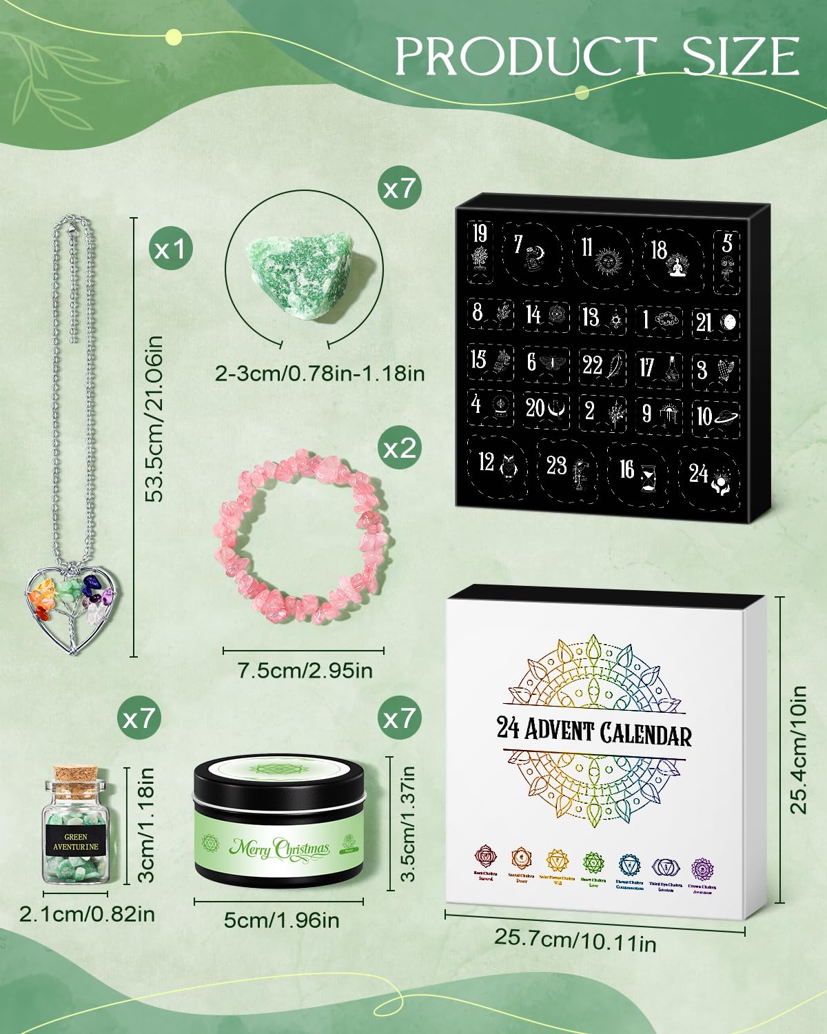 Calendario Adviento 2025 Velas Chakras con Cristal Piedras Curativas para Meditación Yoga Mujeres