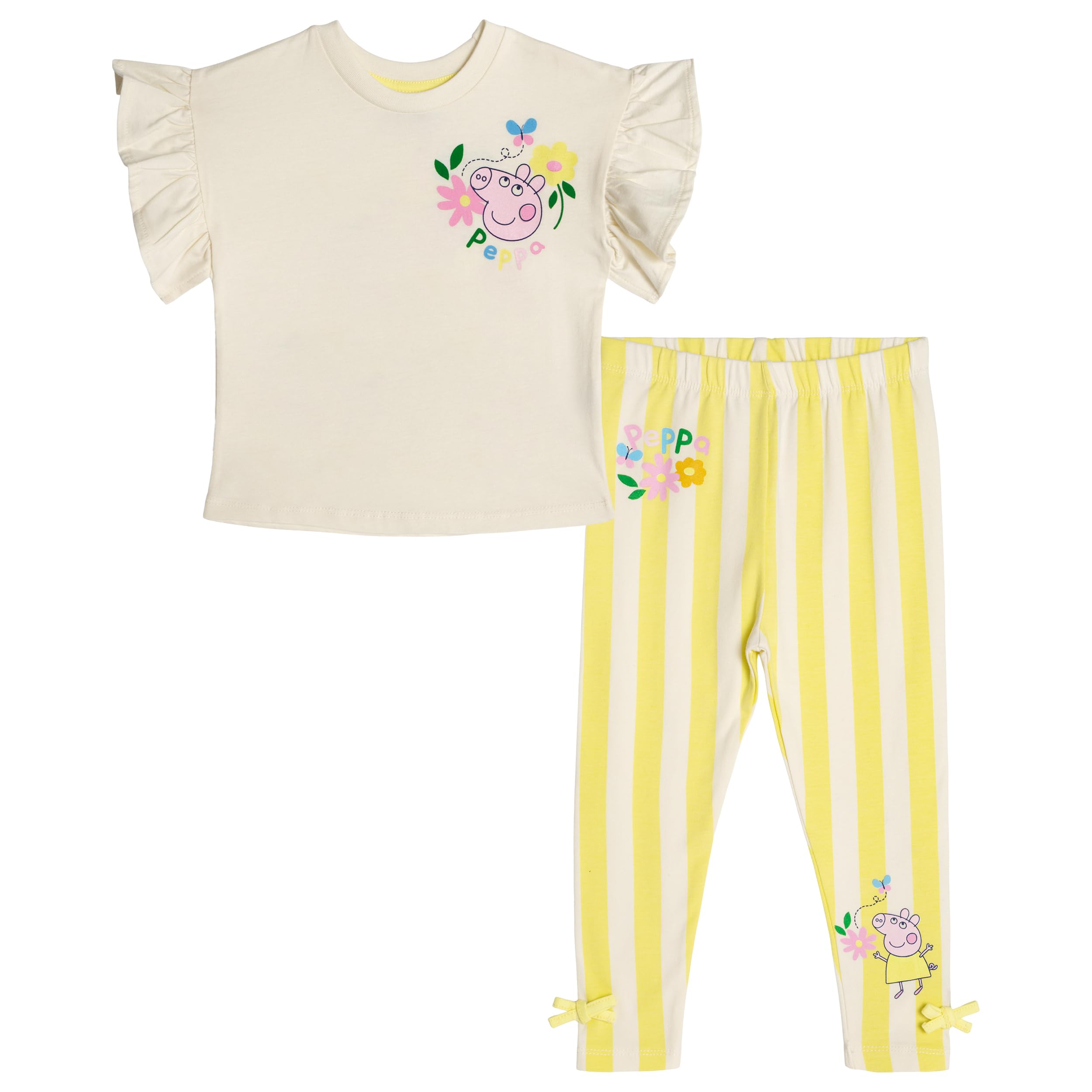 Peppa Pig Girls Ruffle T-Shirt and Leggings Outfit Set Toddler to Little Kid Sizes (2T - 7-8)