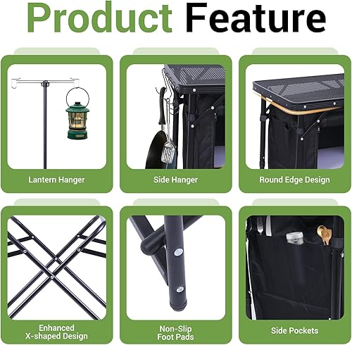 Miniatura 7 de Nice C Estación de cocina de campamento, mesa plegable y organizadores, soporte de luz mejorado y estación de cocción para parabrisas, bolsa de