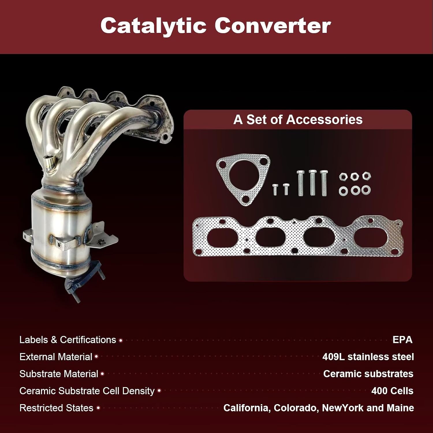 Catalytic Converter Direct-Fit for Chevy Cruze 2011-2015 Cruze Limited 2016-2016 For Chevy Sonic 2012-2014 L4 1.8L Replace# 16657 25194986 25197189 25197217 EPA Compliant Manifold