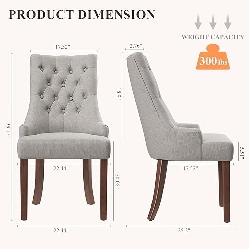 Miniatura 37 de COLAMY Juego de 2 sillas de comedor con botón copetudo, sillas de comedor tapizadas con patas de madera, sillas de cocina con respaldo alado para