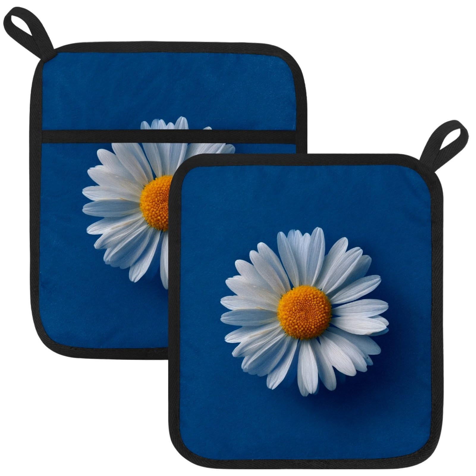 VAPOKF Daisies Floral Heat Resistant Pot Holders, Thick Pot Holders Pad with Hanging Loop for Kitchen, Oven Cloth Pads for Kitchen Baking Microwave Oven