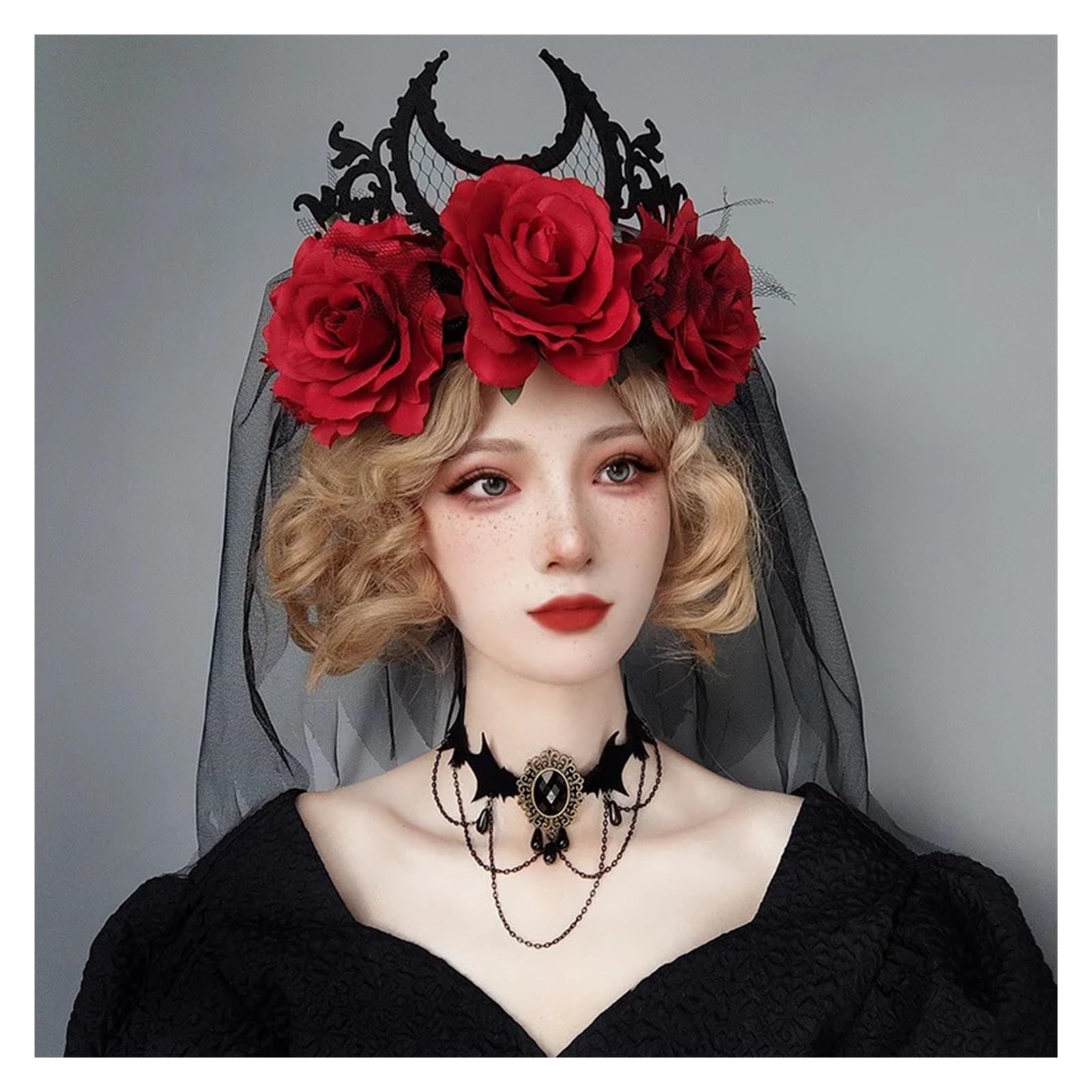 Gotycka Tiara, Korona, Czarna, Czerwona Róża, Opaska Na Głowę, Halloween, Królewska Panna Młoda, Stroik, Czarownica, Cosplay, Maskarada, Nakrycie Głowy Odpowiednie Na Wiele Okazji