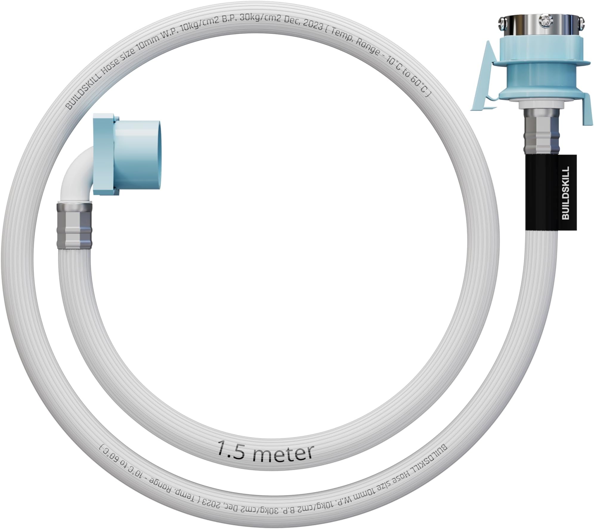 BUILDSKILL 1.5 Meter Fully Automatic Washing Machine Inlet Pipe With Universal Tap Adaptor Connector | Burst Proof and Anti Kink | Hot & Cold Water Washing Machine Pipe Inlet | Pressure Resistant