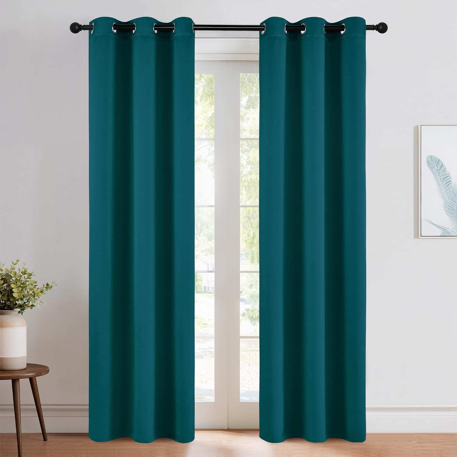 NICETOWN Teal Blackout Curtains 42x84, 2 panels, grommet, faux silk