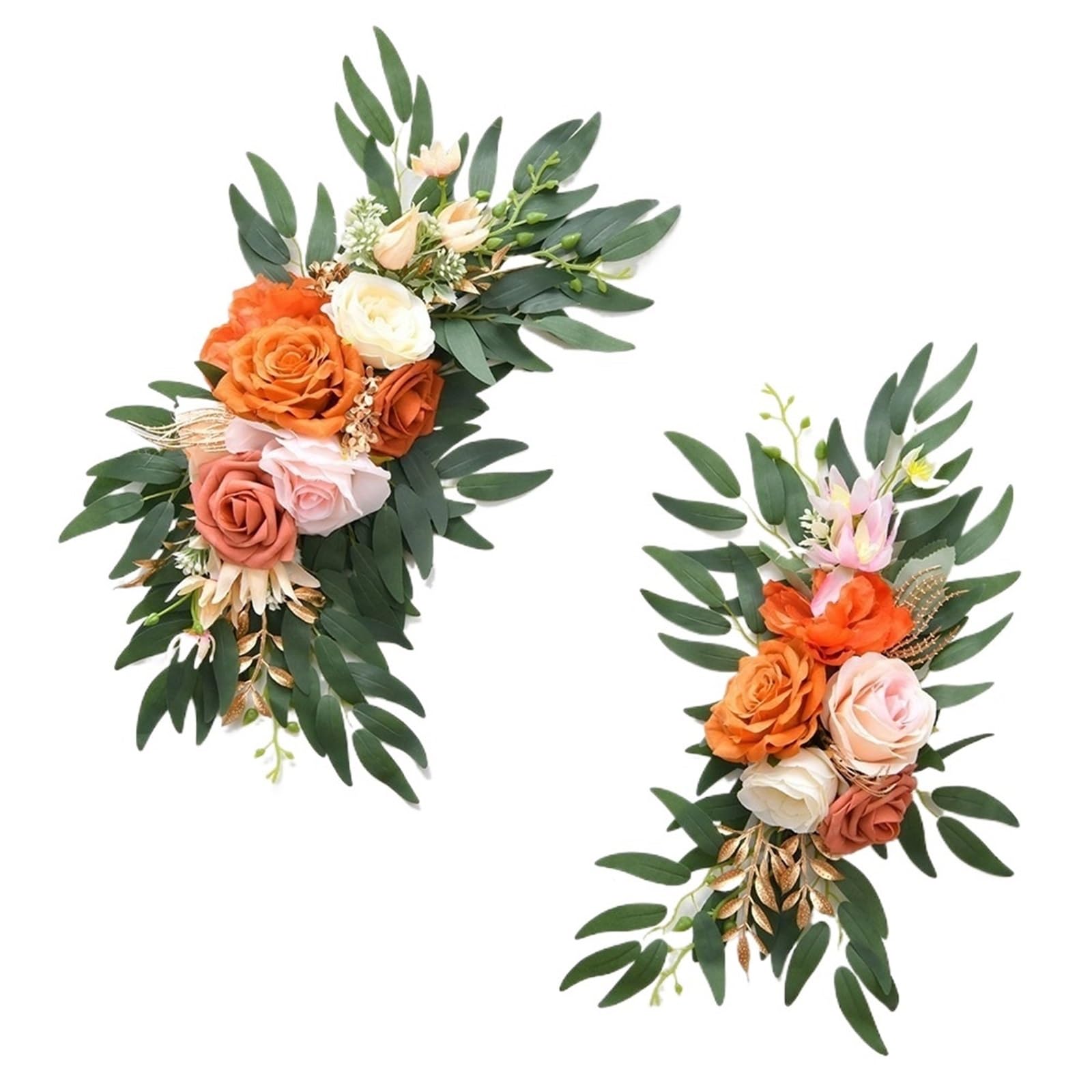 MOHUIED Artificial Floral Swags 2Pcs Boho Artificial Wedding Arch Flowers DIY Eucalyptus Garland Drapes Welcome Sign Floral for Ceremony Backdrop, Fireplace and Door Decor(Orange)