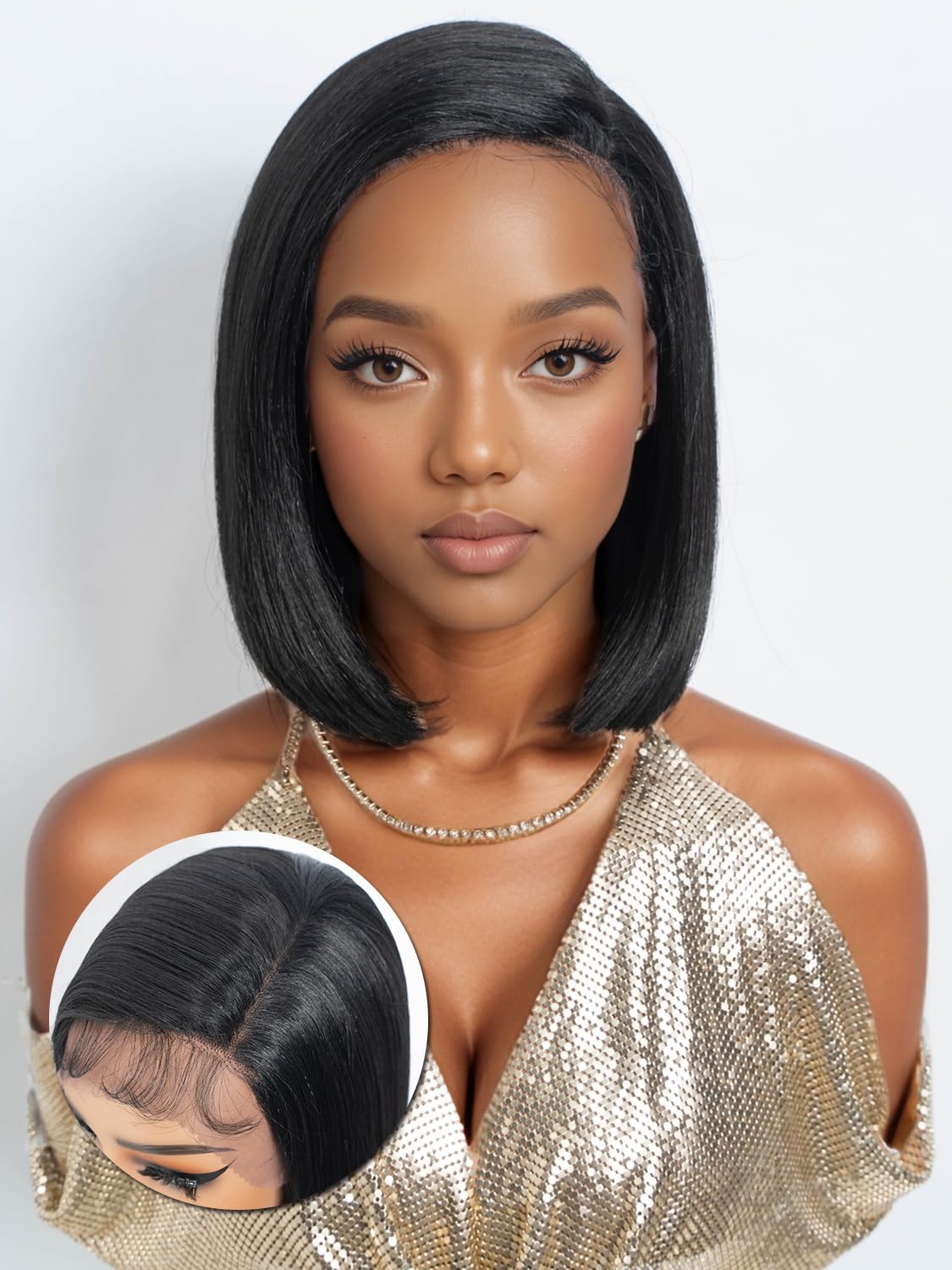 Joedir Black Bob Wig with Side Part Synthetic Lace Front Wigs with Baby Hair 10 Inch Short Straight Bob Wig for Black Women