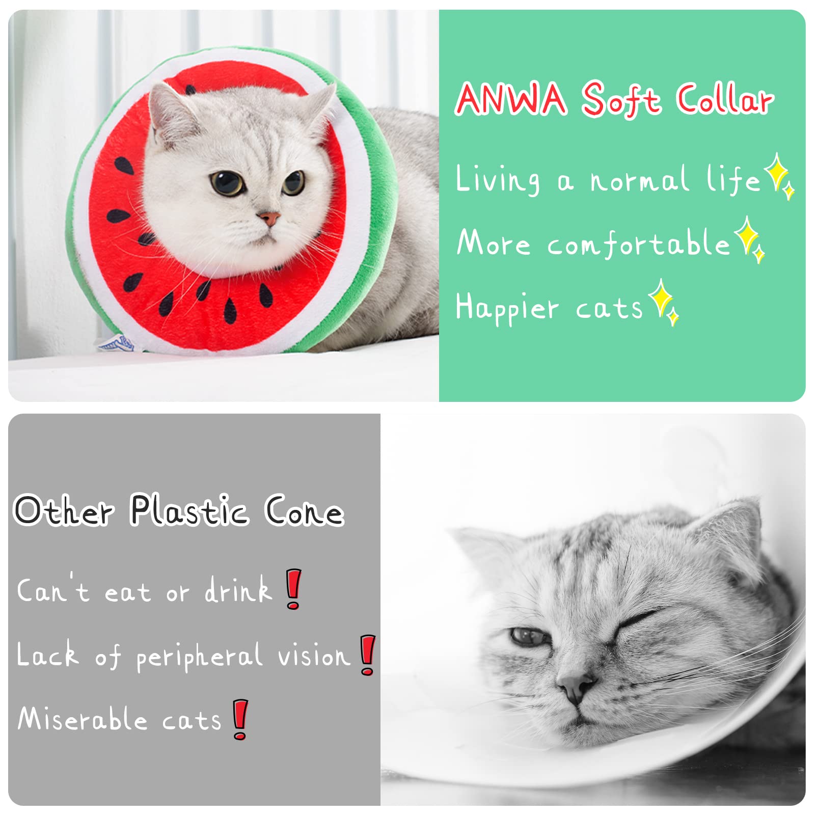 Amazon.com : ANWA Adjustable Cat Cone Collar Soft, Cute Cat Recovery  Collar, Cat Cones After Surgery for Kittens : Pet Supplies