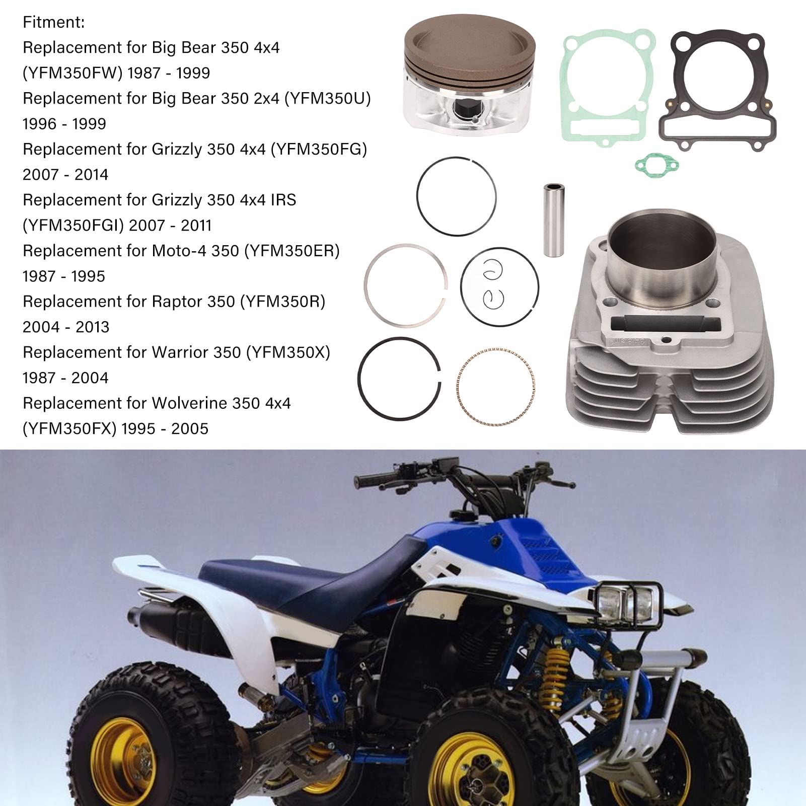Aramox Kit Guarnizioni Pistone Cilindro, Kit Guarnizioni Pistone Cilindro Blocco Motore E Parti Testa Per Warrior 350 Yfm350X