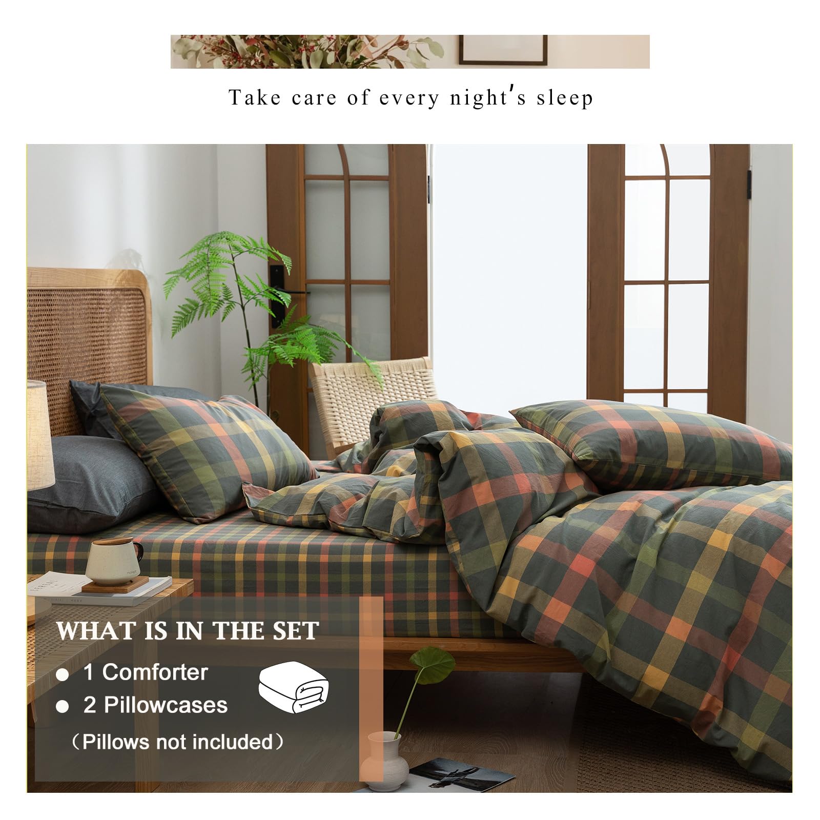 VM VOUGEMARKET Twin XL Comforter Set Modern Style Plaid Comforter Set Teen Boys Geometric Grid Bedding Comforter Set for All Seasons-68 x90