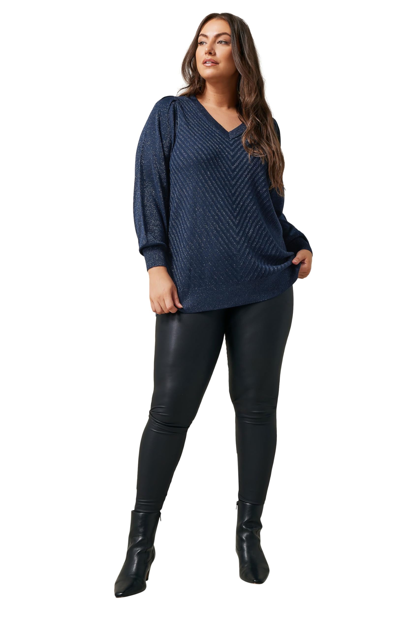 Evans Women's Blue Curve Navy Metallic Knitted Jumper - Plus Size Curve