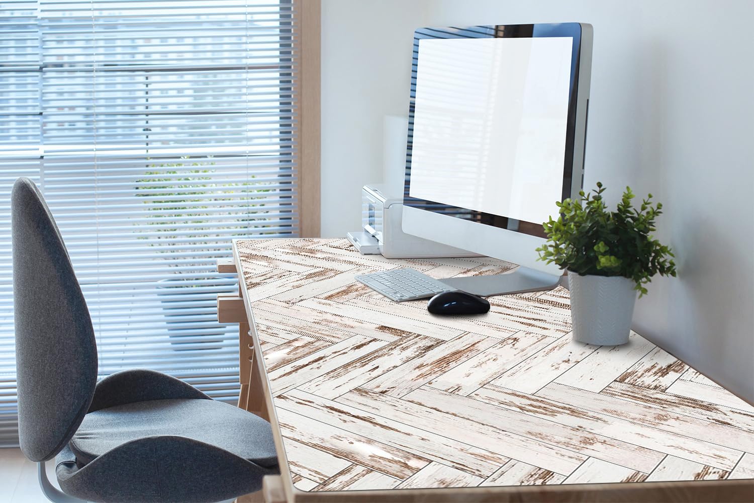 Tappetino da Scrivania 120x60 cm in Vinile PVC Protezione e Decorazione Facile da Pulire Superficie Protettiva per Ufficio e Casa Antiscivolo Impermeabile - Pavimento in legno