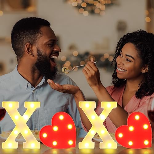 Miniatura 6 de XOXO - Letras con luz LED para el día de San Valentín, letreros del alfabeto, decoración de corazón LED, arte de pared decorativo para luz nocturna,