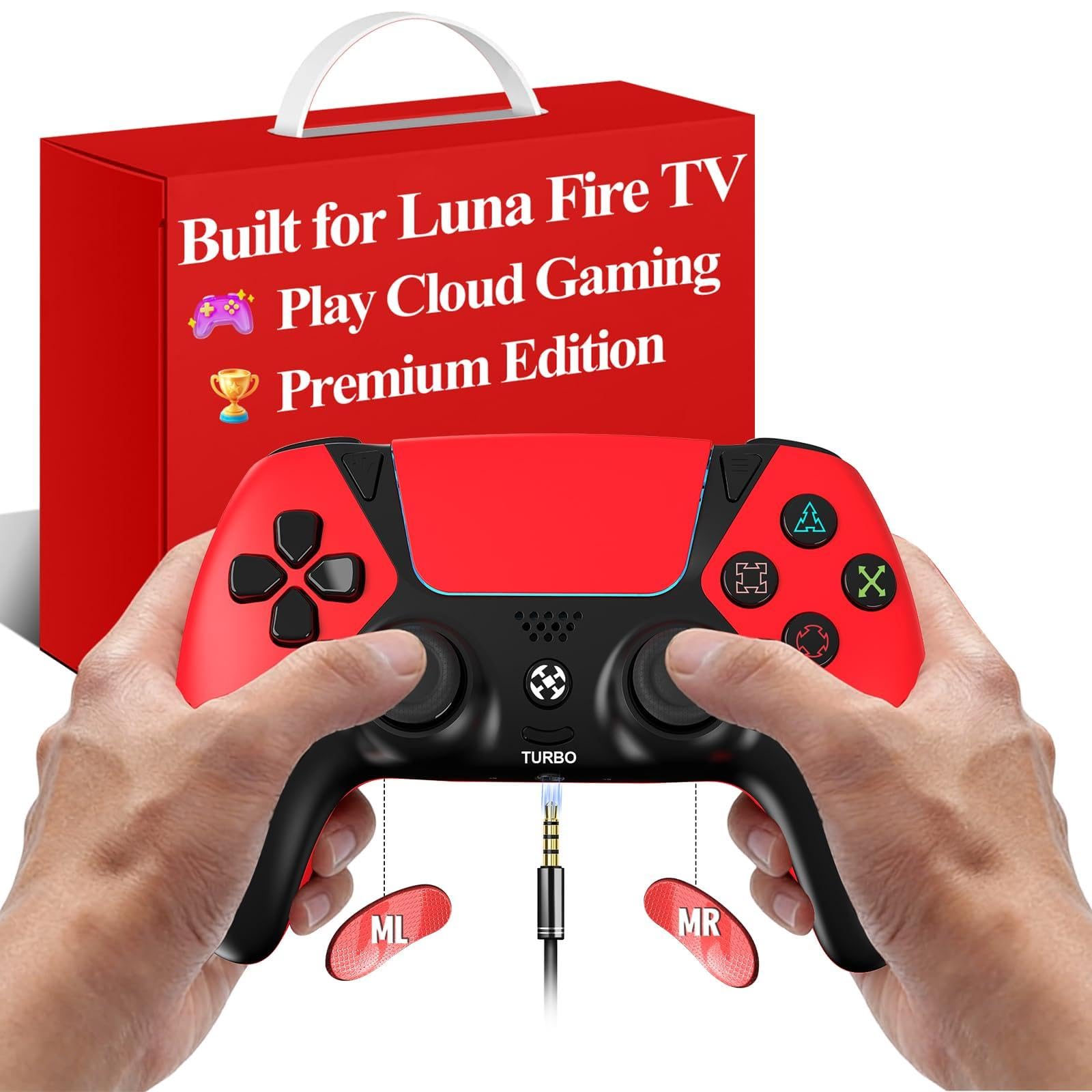 Ymir Luna Controller Upgrade Wireless Bluetooth Gamepad für Fire TV PC PS4 ALPS Sticks ohne Drift 1200mAh Akku Gyro Sensor Rot