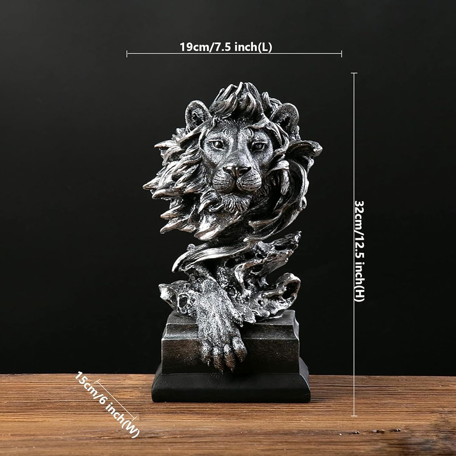 Figura de busto de león de resina de 12.5 pulgadas, escultura de animal coleccionable para decoración del hogar y la oficina, adorno de mesa para sala de estar, dormitorio y decoración de