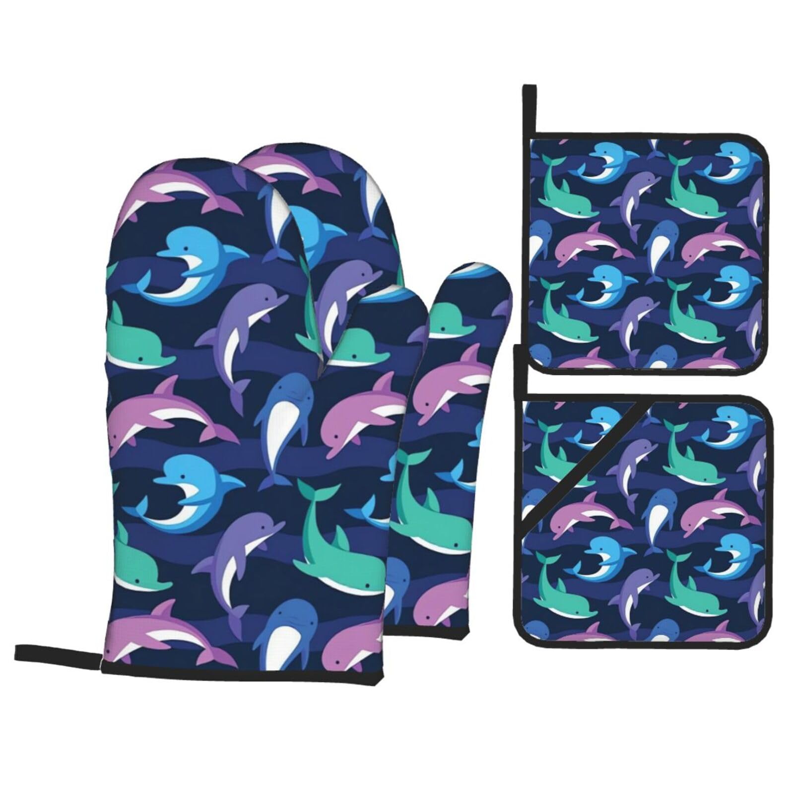WHJSHOP dolphin Prints Oven Mitts & Pot Holders Set - Waterproof Kitchen Layers & Heat Resistant - Durable Covers for Safe Cooking & Easy Cleanup