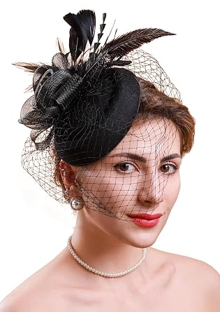 Fascinators Hats 20s 50s Hat Pillbox Hat Cocktail Flower Tea Party Headwear with Veil for Girls and Women