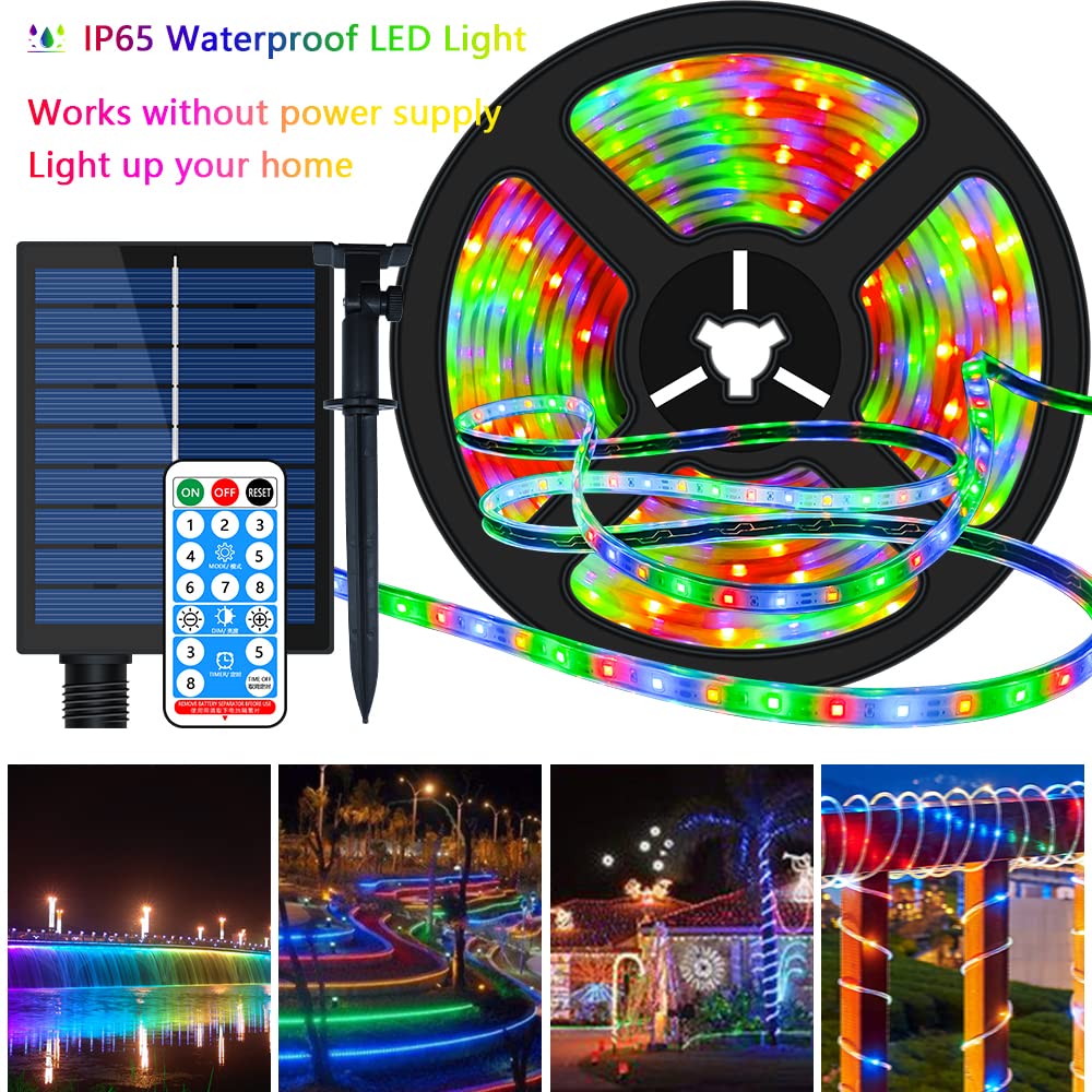 Bande LED solaire de 10 m - Multicolore - Avec télécommande RF à 17 touches - 560 LED - Éclairage de maison, fête, cuisine, jardin, piscine