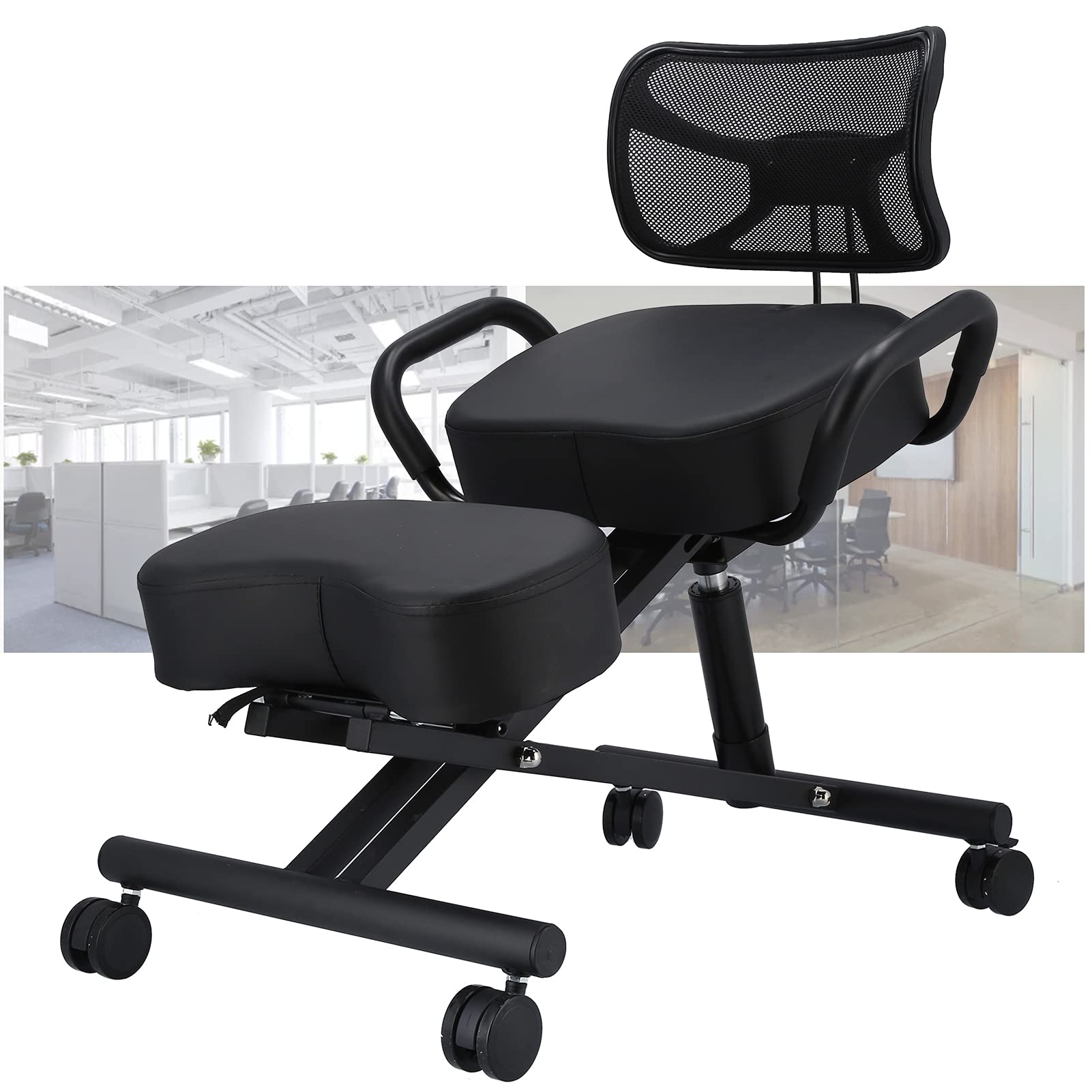Ejoyous Chaise à Genoux Ergonomique, Chaise à Genoux à Support Dos avec Coussins Confortables, Améliorez Votre Posture avec Un Siège Incliné, Tabouret Réglable pour La Maison Et Le Bureau 74x46x90cm