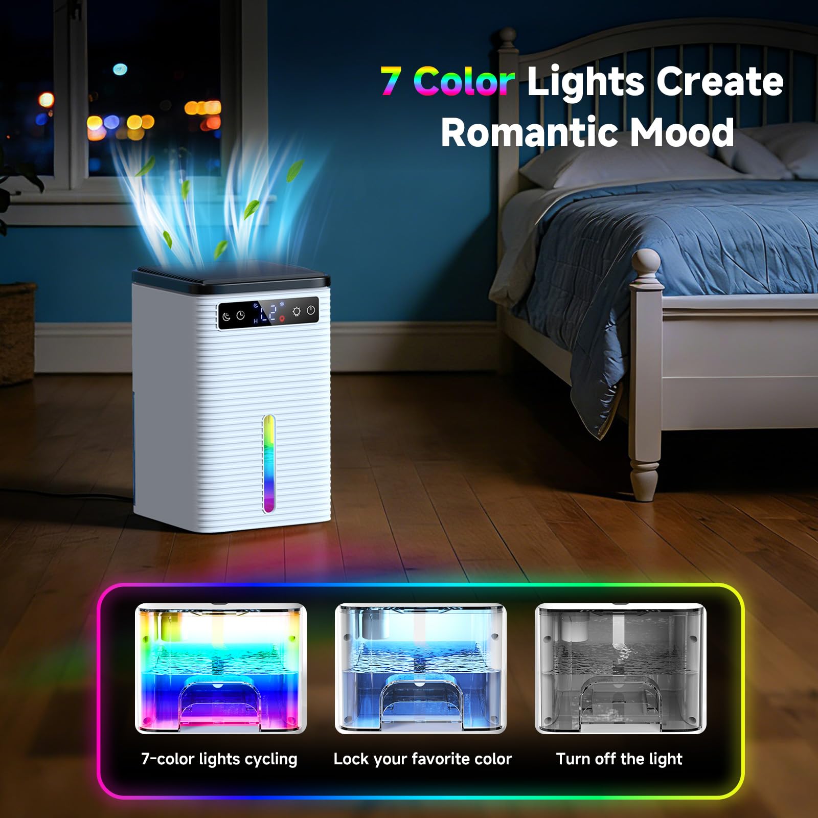 2500ml Deumidificatore Casa Muffa Portatile Silenzioso - 2 Velocità (L1/L2), Timer 2-12 ore, Spegnimento Automatico, 7 Luci a LED e Sbrinamento - Ideale per Casa, Ufficio, Camera da Letto (Bianca)