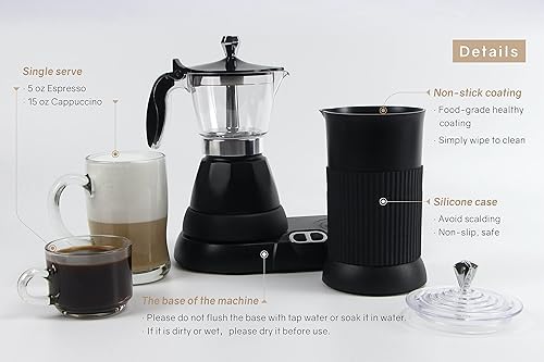 Miniatura 2 de Hackvia Máquina de expreso cafetera espresso portátil y máquina de café con capuchino con espumador de leche cafetera de espresso con vapor olla