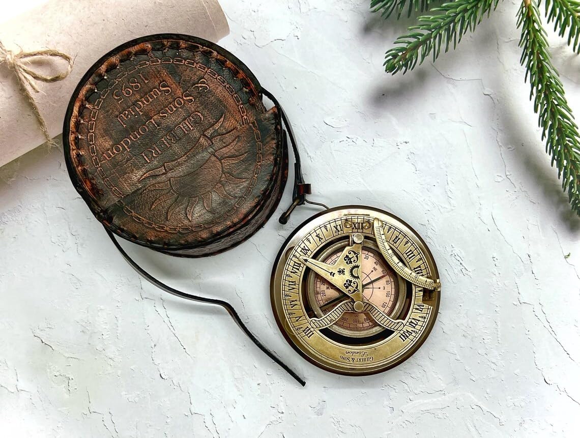 SIAN Present's Home Decor Antique Brass Compass Nautical Maritime Ship Desk Clock for Office and Table