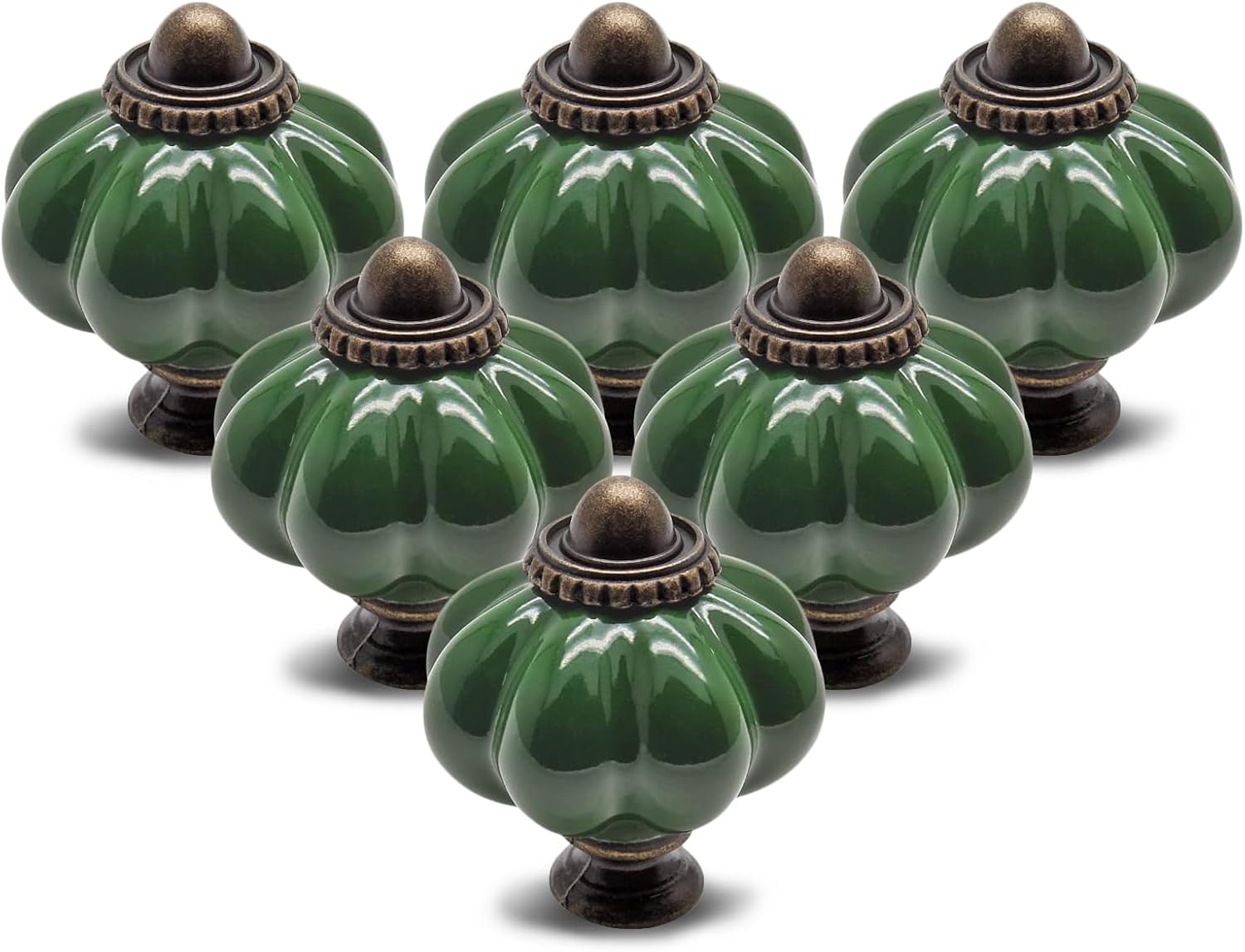 12pcs Dark Green Vintage Ceramic Cabinet Knobs and Drawer Pulls with Mounting Screws