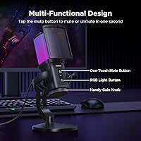 Vista 5 de UGREEN Micrófono USB para juegos para transmisión y chat de voz, micrófono de condensador de 24 bits/96 kHz con silencio rápido, monitoreo