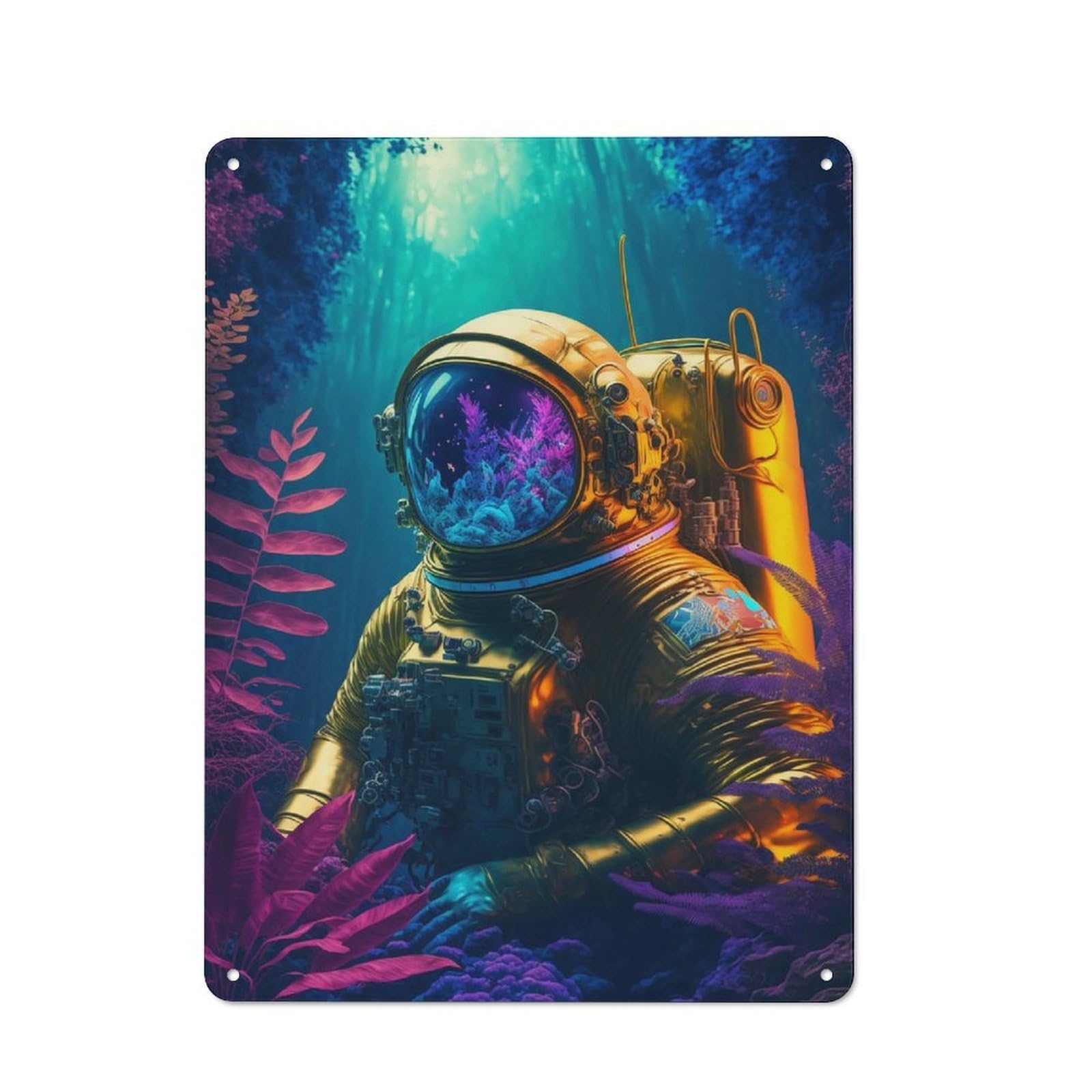 Junmoney A Water World In Space Garage Metal Sign 40X30cm, Retro Workshop Wall Decor For Tool Room, Garage, Studio Or Home Bar