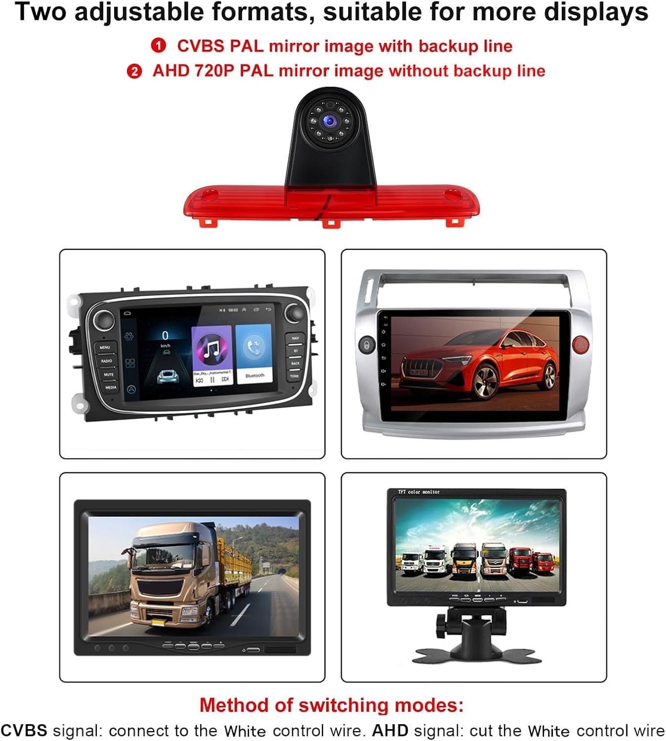CAMECHO Bremsleuchte Rückfahrkamera HD Nachtsicht IP67 Wasserdichter Kamera für FIAT Ducato Peugeot Boxer 2006-2018 Dritte Bremslicht mit Weitwinkel 140°, 12V, 10M kabelgebundene Verbindung