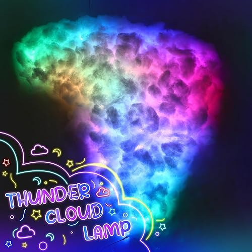 Miniatura 10 de Huquary Kit de luces LED 3D Thundercloud de algodón, sincronización de música, multicolor, cambiante, atmósfera, lámpara creativa de nube de trueno,