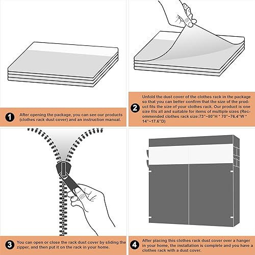 Miniatura 9 de Raybee Funda para perchero de tela con cremallera, con ventana transparente de PVC y 8 bolsillos laterales de almacenamiento, solo 76.7 pulgadas de